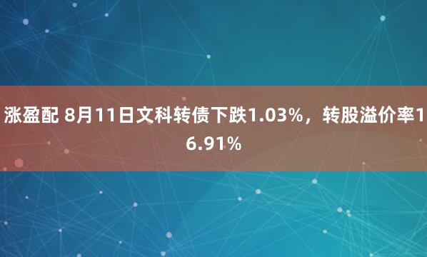 涨盈配 8月11日文科转债下跌1.03%，转股溢价率16.91%